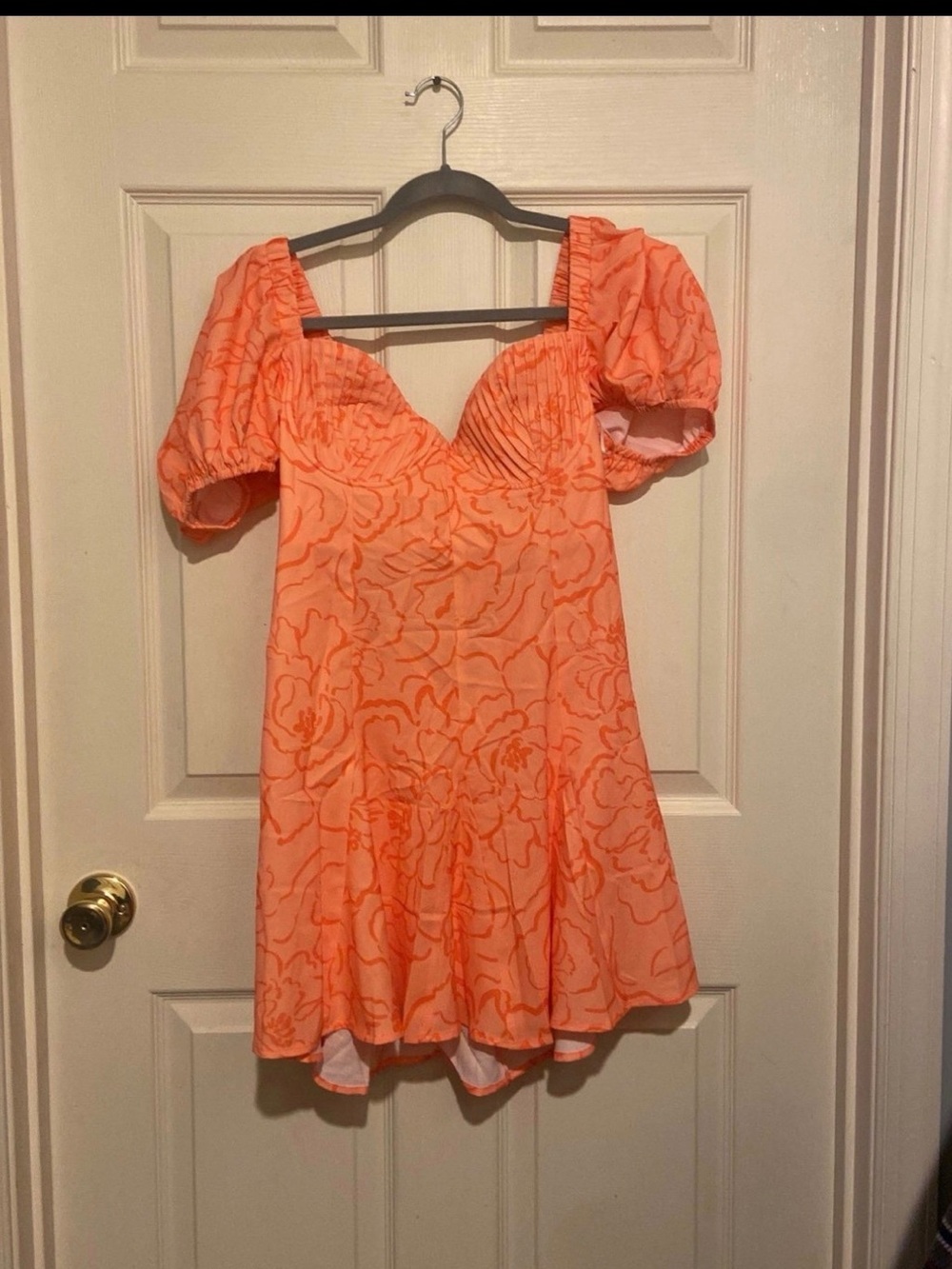 Hello Molly Floral Mini Dress in Bright Coral Orange!